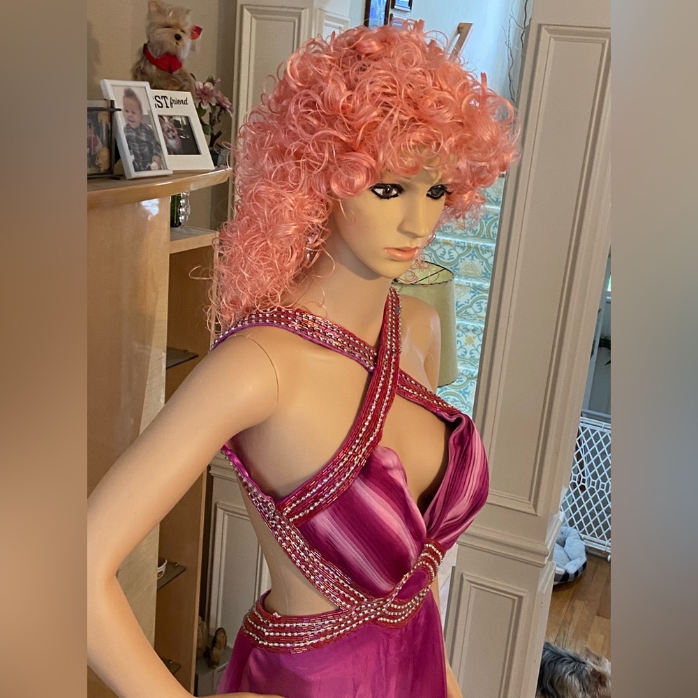 Rhinestone Studded Raspberry colored Evening Gown - Picture 8 of 12
